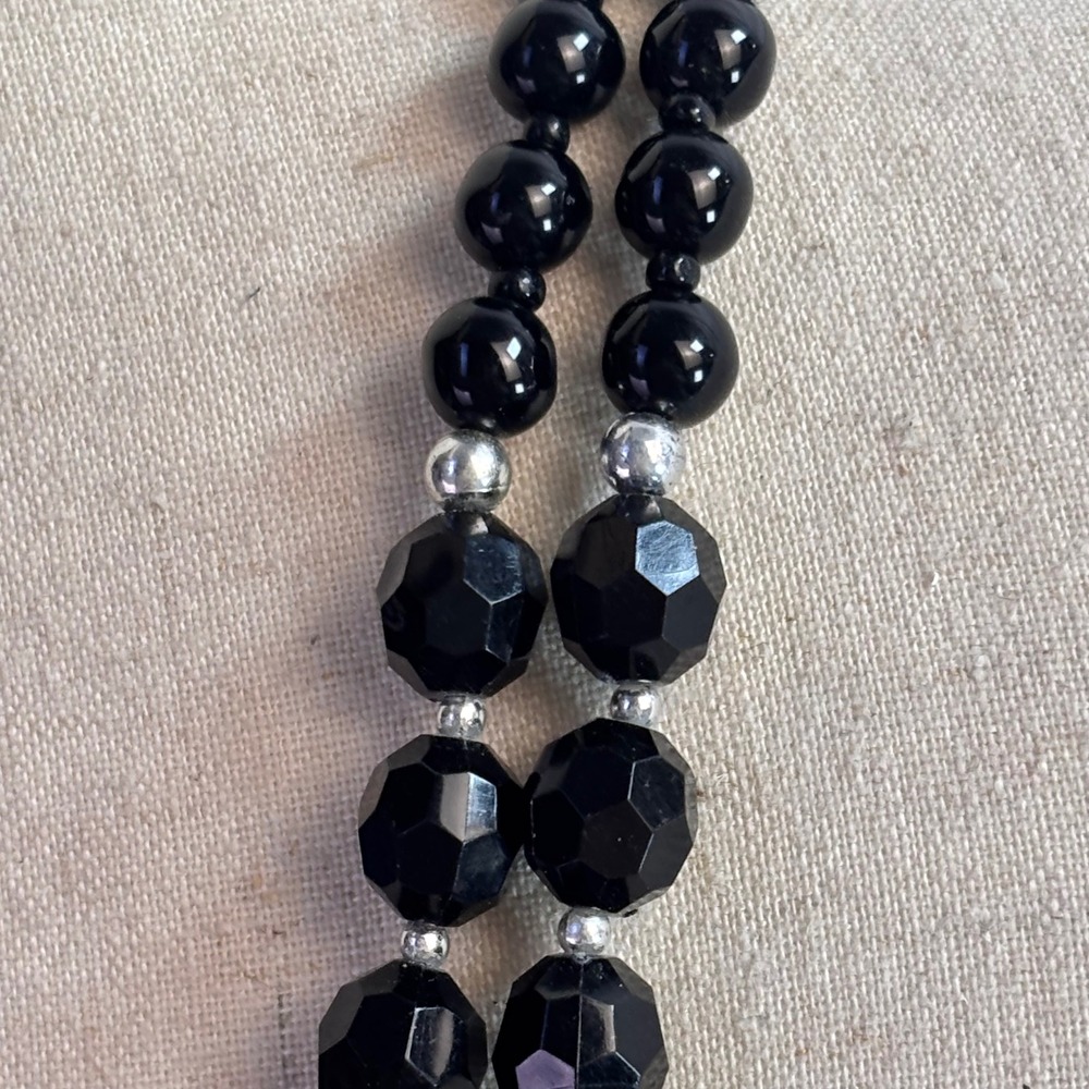 Vintage Tassel Medallion Necklace Black Silver Tone Metal Victorian Goth Boho - Picture 10 of 16